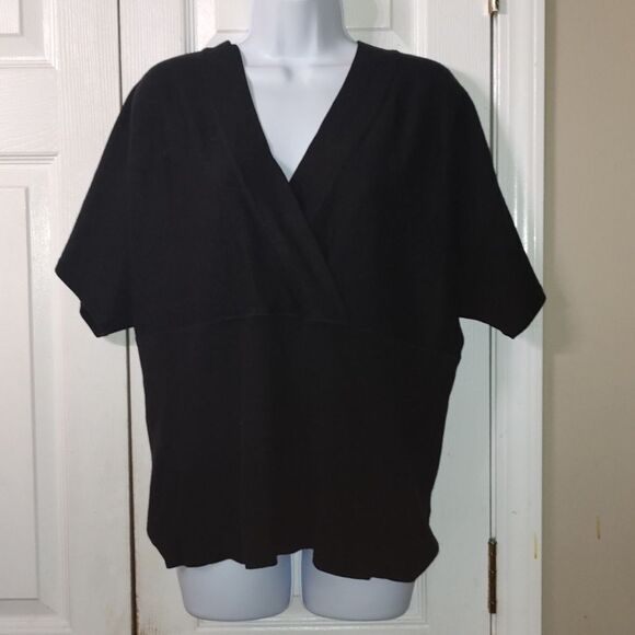 Lane Bryant black v neck ribbed wide band waist short sleeve sweater Sz 18/20 - Picture 1 of 5
